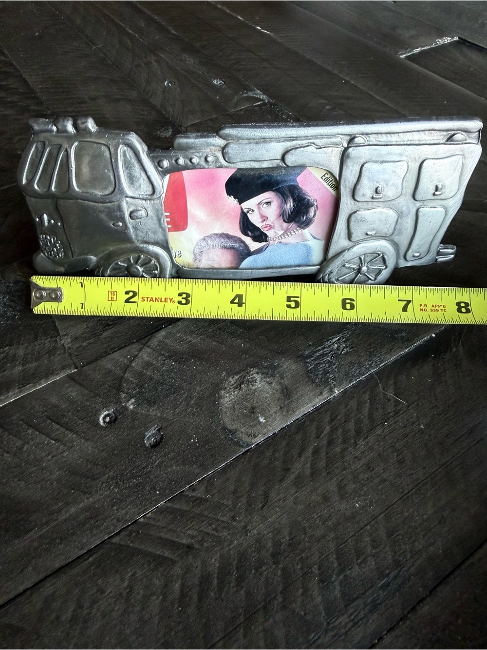 Vintage 1970s Fetco Cast Pewter Fire Truck Photo Picture Frame 8"W ×3"H